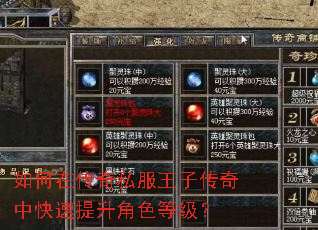 如何在传奇私服王子传奇中快速提升角色等级? 如何在传奇私服王子传奇中快速提升角色等级?